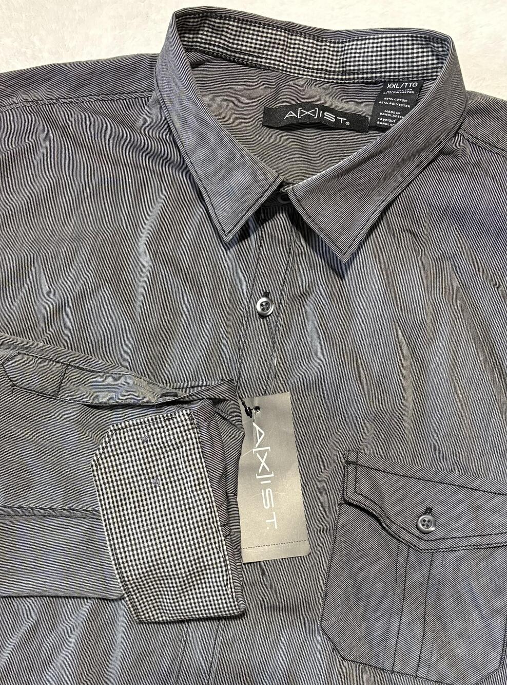 Axist Shirt Mens 2XL Black Stripe Button Up Long Sleeve Roll Tab Pockets Casual
